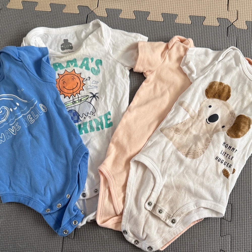 Assorted Baby One Pieces Set - Blue, White, Peach